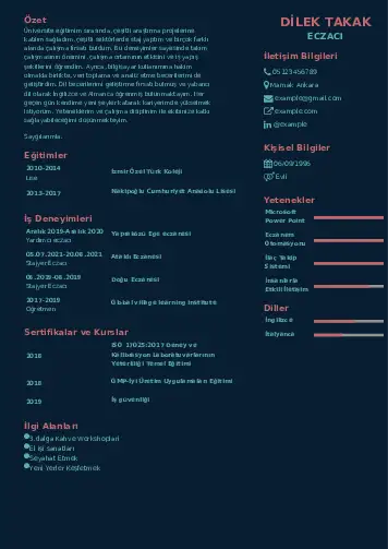 Eczacı CV Örnekleri cv indir